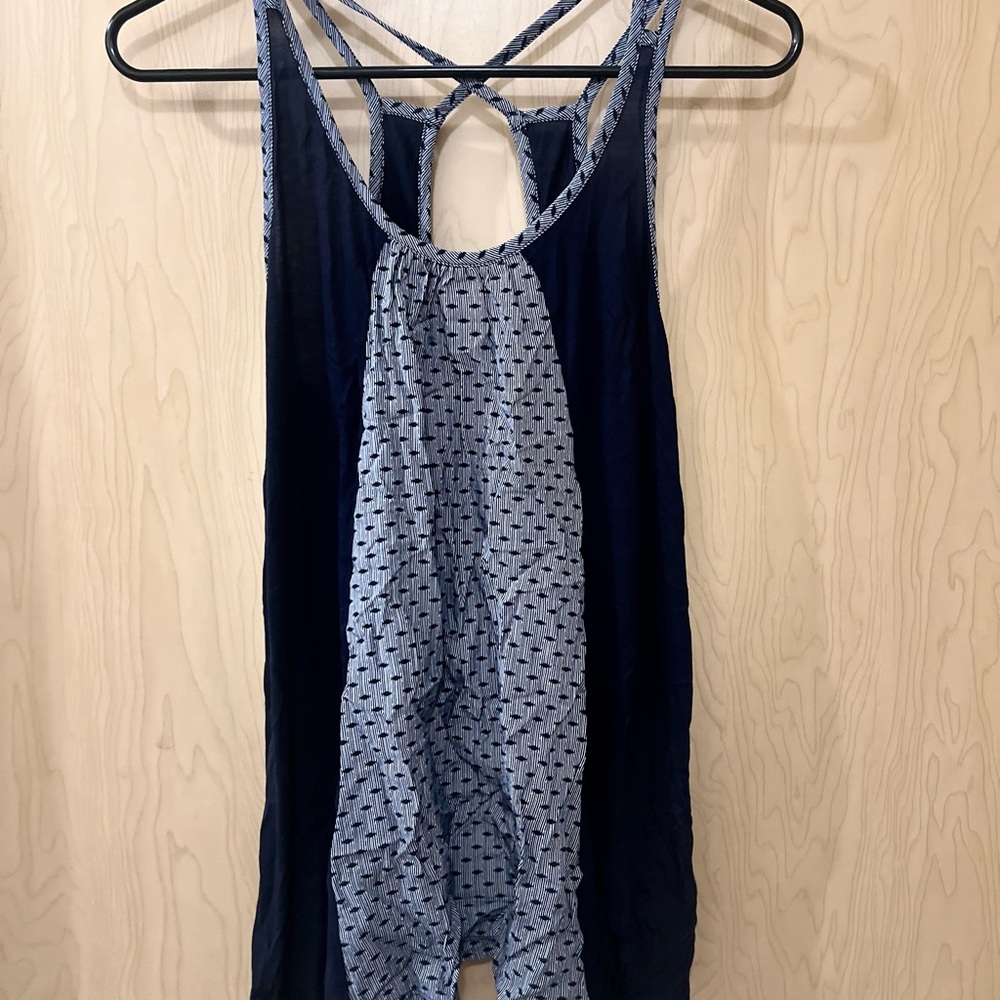 CAbi Blue Asymmetrical Cut Out Tank Top